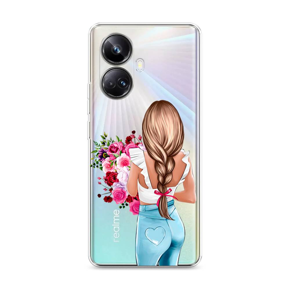 

Чехол на Realme 10 Pro+ "Девушка с цветами", Коричневый;розовый;голубой, 2512350-6