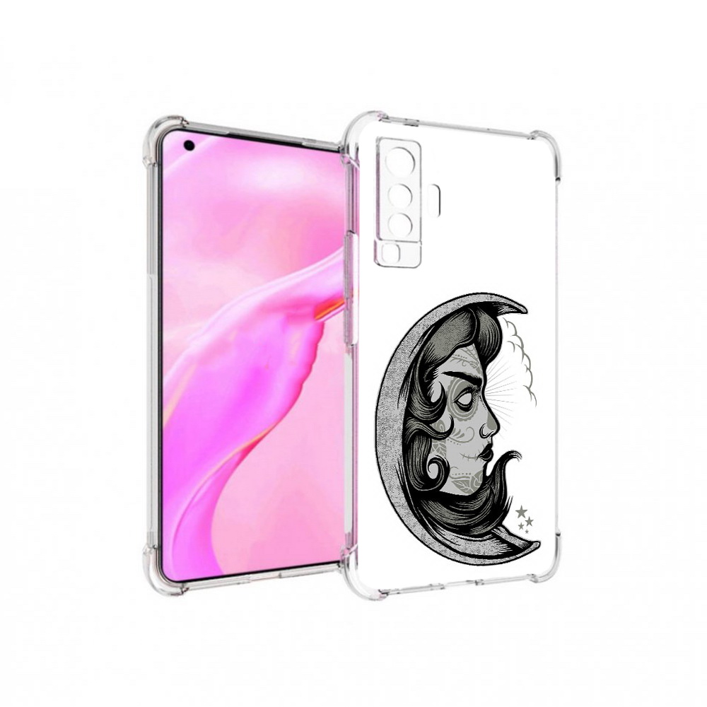 

Чехол MyPads Tocco для Vivo X50 черно белая луна с лицом (PT226969.391.680), Прозрачный, Tocco