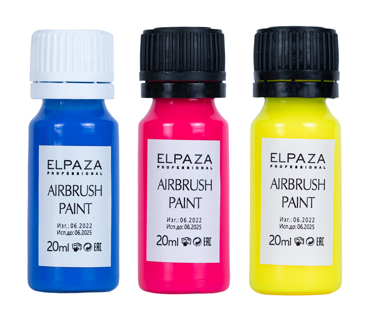 Краска для аэрографа Elpaza Airbrush Paint: синяя, малиновая, желтая CMY краска для аэрографа elpaza airbrush paint перламутровая 5 шт