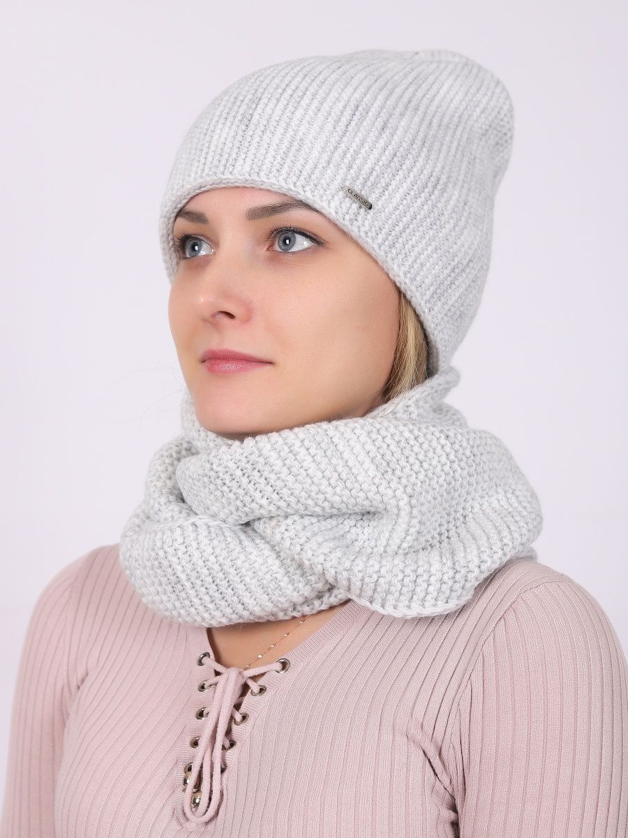 Комплект шапка+снуд женский Louren Wilton ШС-1 серый/белый, one size