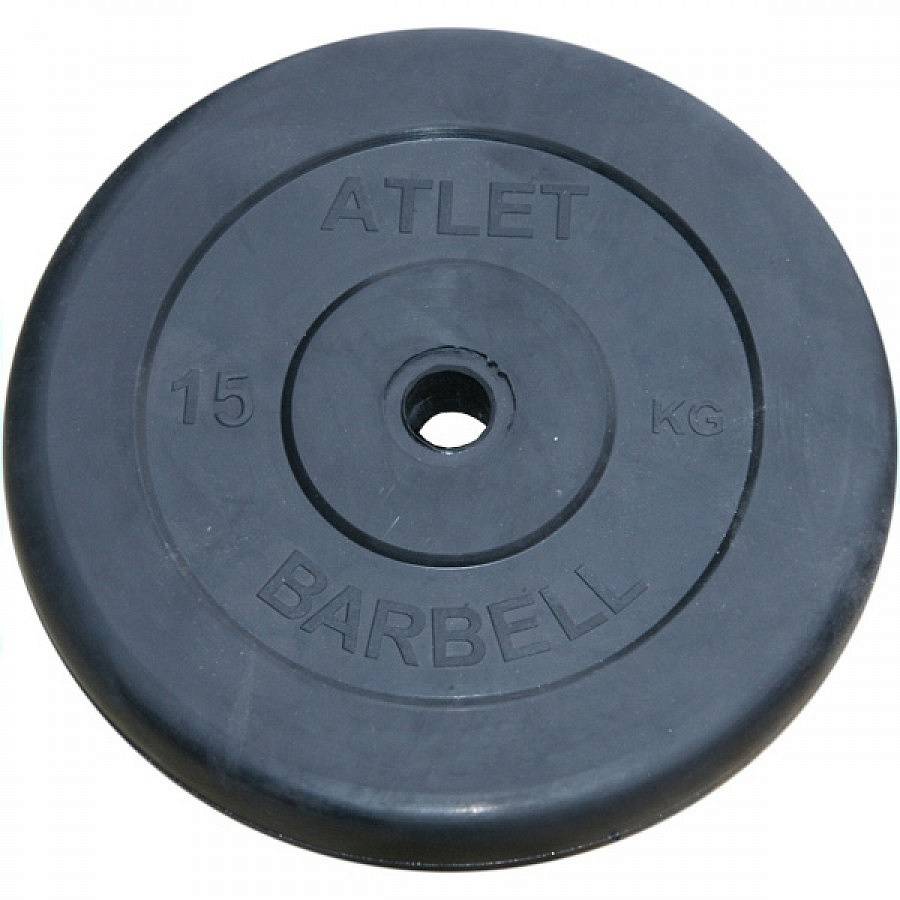 фото Atlet диски обрезиненные, чёрного цвета, 26 мм, 15 кг, atlet mb-atletb26-15 mb barbell