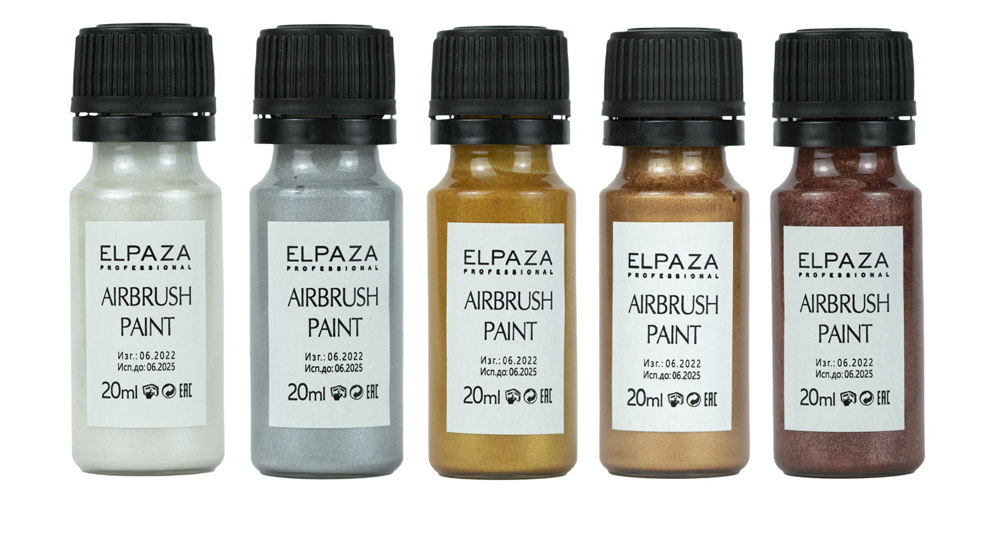 фото Краска для аэрографа elpaza airbrush paint металлик, 5 шт.