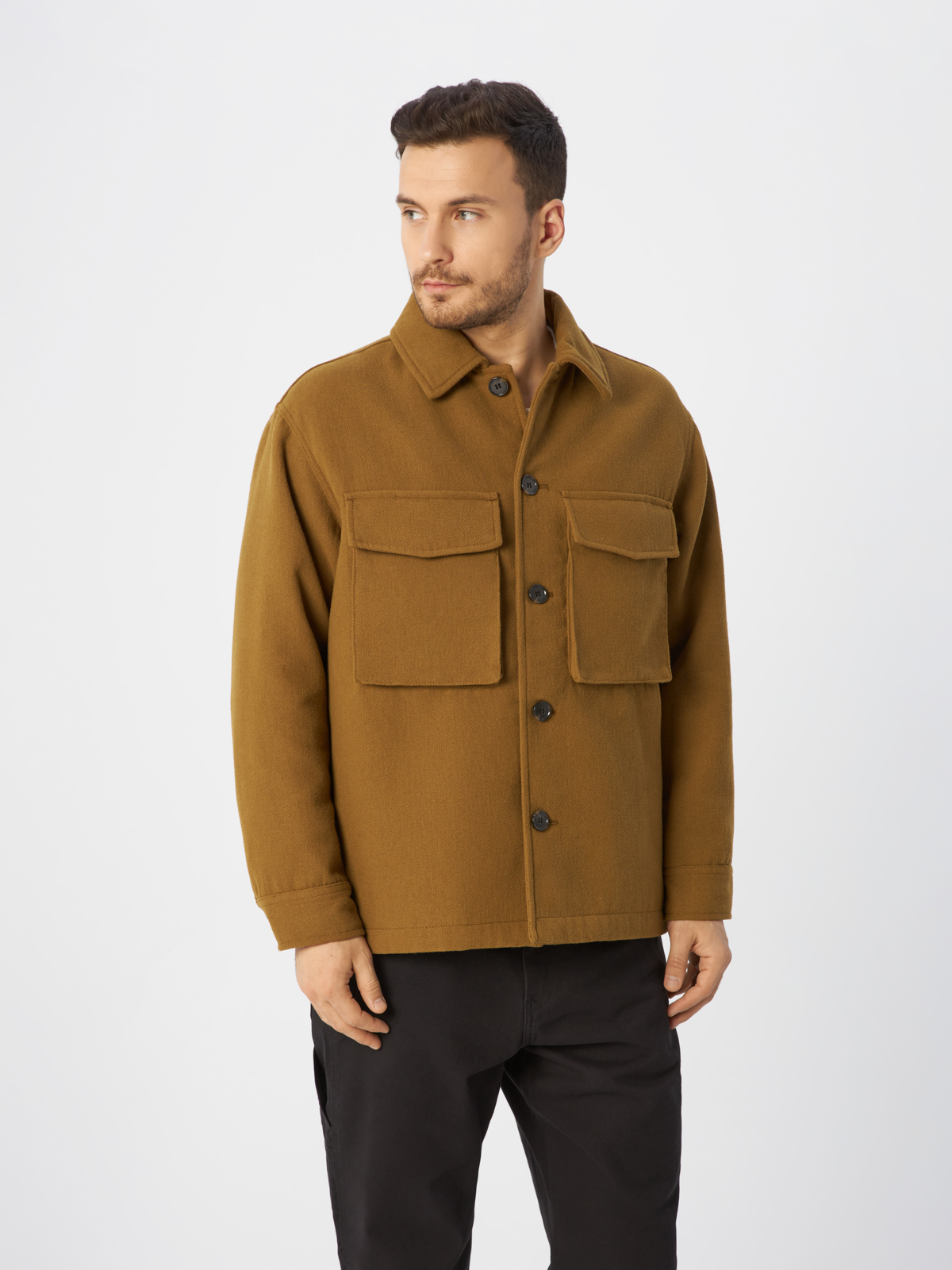 

Рубашка мужская H&M 1076002002 бежевая M, Коричневый, 1076002002
