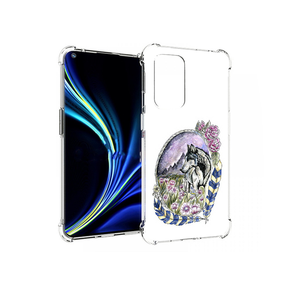 

Чехол MyPads Tocco для OnePlus 9 нарисованный волк в цветах с перьями (PT159409.128.509), Прозрачный, Tocco