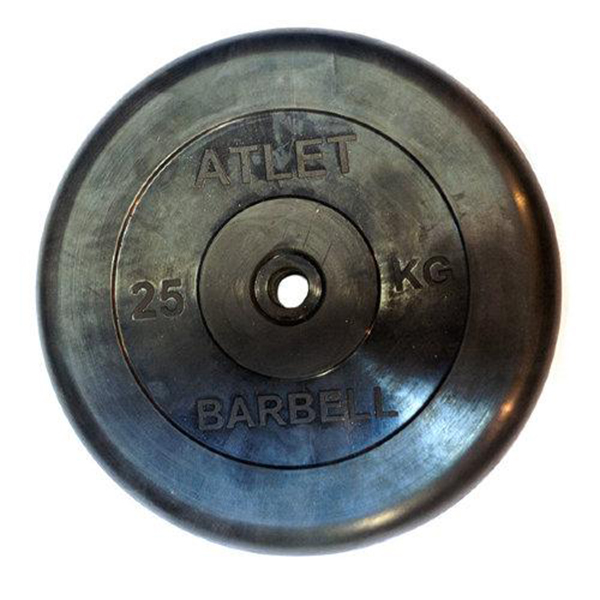 фото Atlet диски обрезиненные, чёрного цвета, 26 мм, 25 кг, atlet mb-atletb26-25 mb barbell