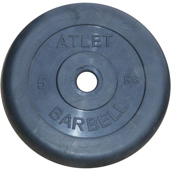 фото Atlet диски обрезиненные, чёрного цвета, 26 мм, 5 кг, atlet mb-atletb26-5 mb barbell