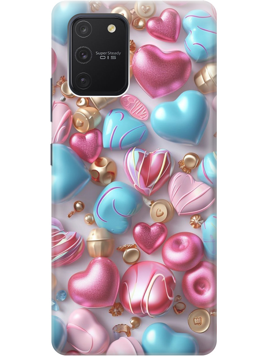 

Силиконовый чехол на Samsung Galaxy S10 Lite с принтом "Конфеты и сердечки", Прозрачный;голубой;розовый, 722694791
