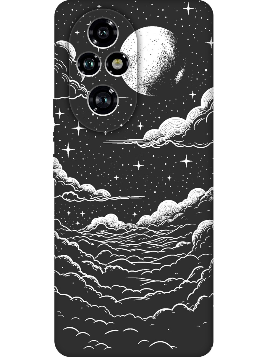 

Силиконовый чехол на Honor 200 pro с принтом "Луна и облака" матовый черный, Черный;белый, 783979641