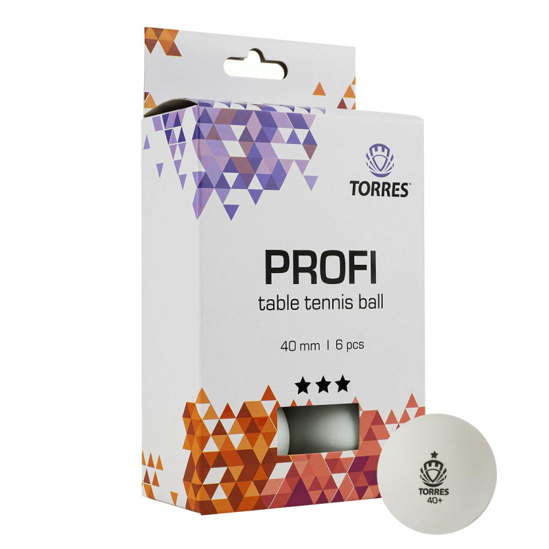 Мяч для настольного тенниса TORRES Profi 3x,6шт/уп,белый,TT21012