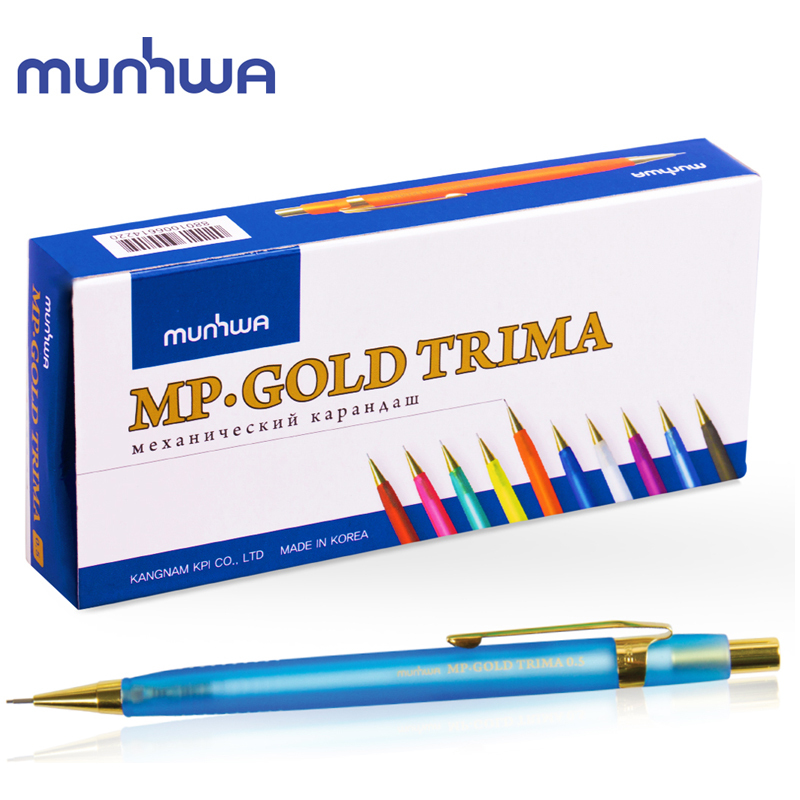 Карандаш механический MunHwa MP Gold Trima 0,5мм, с ластиком, корпус ассорти 12 штук