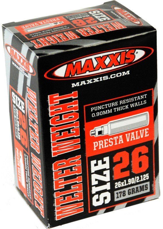 

Велокамера Maxxis Welter Weight 26" 1,90/2,125 велониппель, Черный, Welter Weight