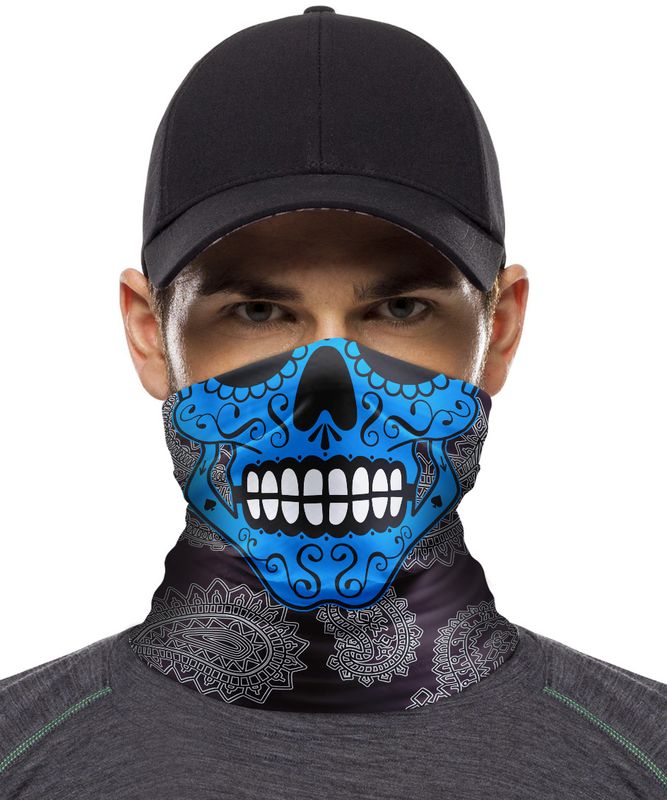 фото Бандана-труба skully череп s-tube sugar skull blue grey paisley