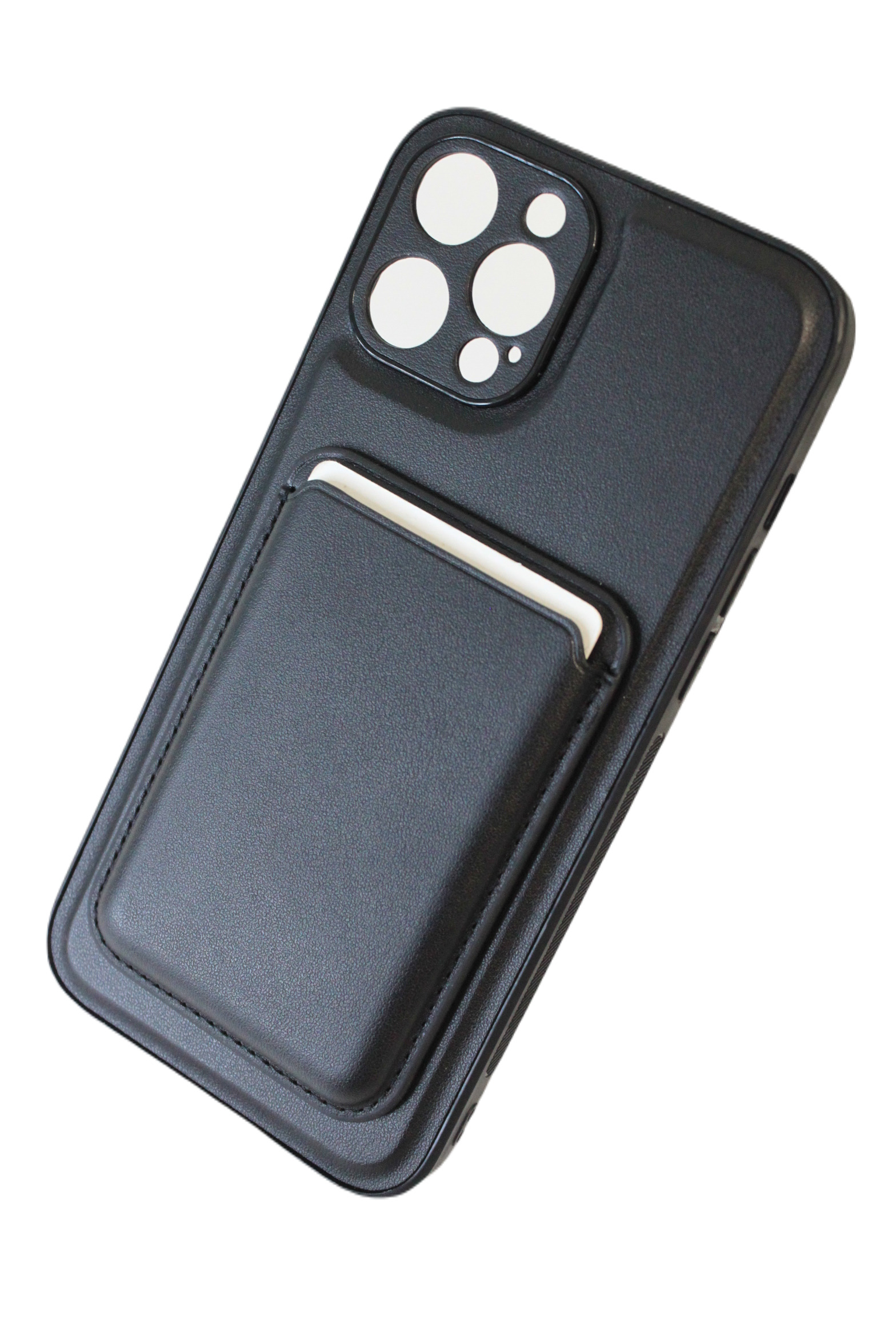 

Чехол кожаный и магнитный картхолдер кошелек Wallet для карт для iPhone 13 Pro Max черный, магнитным отделением под карту для iPhone 13 Pro Max