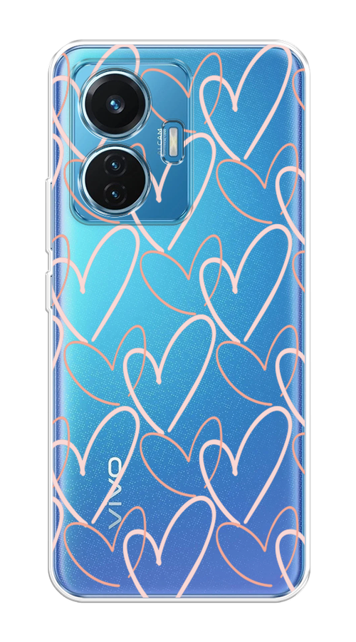 

Чехол на Vivo T1 "Узор из сердечек", Розовый;бежевый, 267150-6