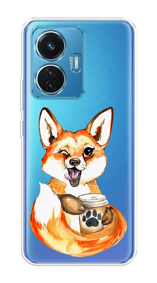 

Чехол на Vivo T1 "Подмигивающая лиса с кофе", Оранжевый;белый;коричневый, 267150-4