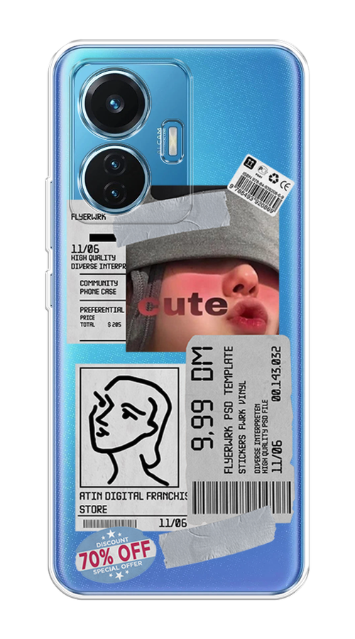 

Чехол на Vivo T1 "Cute girl collage", Розовый;серый;голубой, 267150-6
