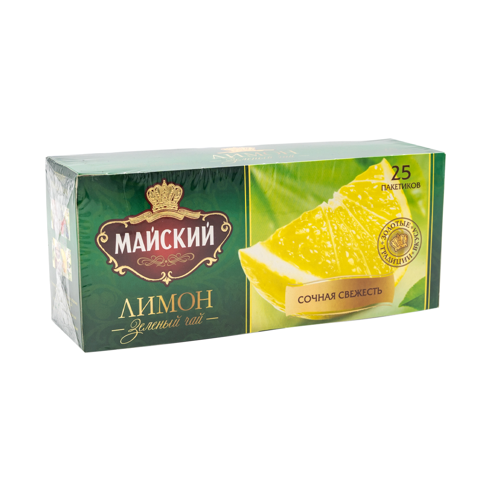 Чай зелёный байховый Сочная свежесть, Майский, лимон, 25 пакетиков, 37,4 г