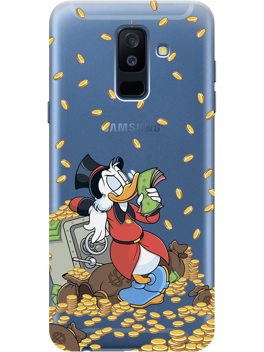 

Силиконовый чехол на Samsung Galaxy A6+ (2018) с принтом "Скрудж и сейф" прозрачный, Белый;красный;прозрачный, 717872171