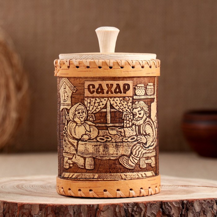 

Туес Сахар. Чаепитие, 10 х 10 х 15 см, береста, Коричневый