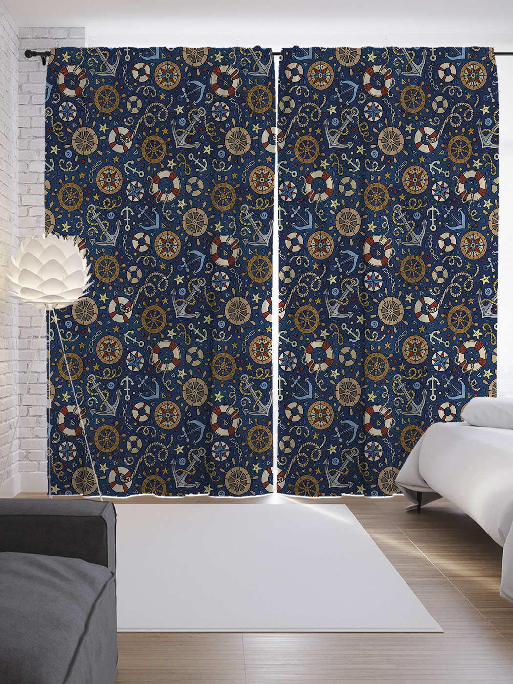 

Шторы JoyArty с фотопечатью "Морская атрибутика" из сатена, 290х265 см, Морская атрибутика