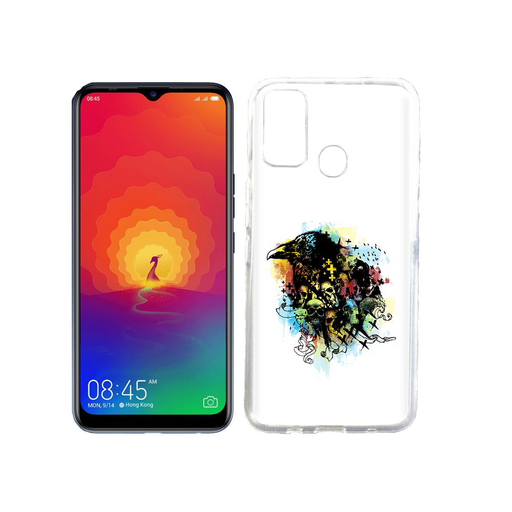 

Чехол MyPads Tocco для Tecno Spark 4 ворон и черепа, Прозрачный, Tocco