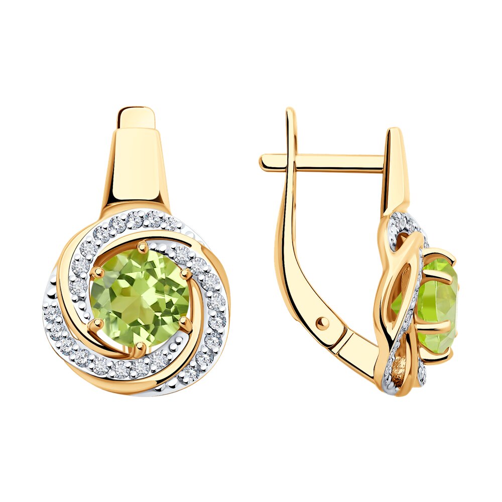 

Серьги из красного золота Diamant 51-320-02281-3, фианит/хризолит, 51-320-02281-3