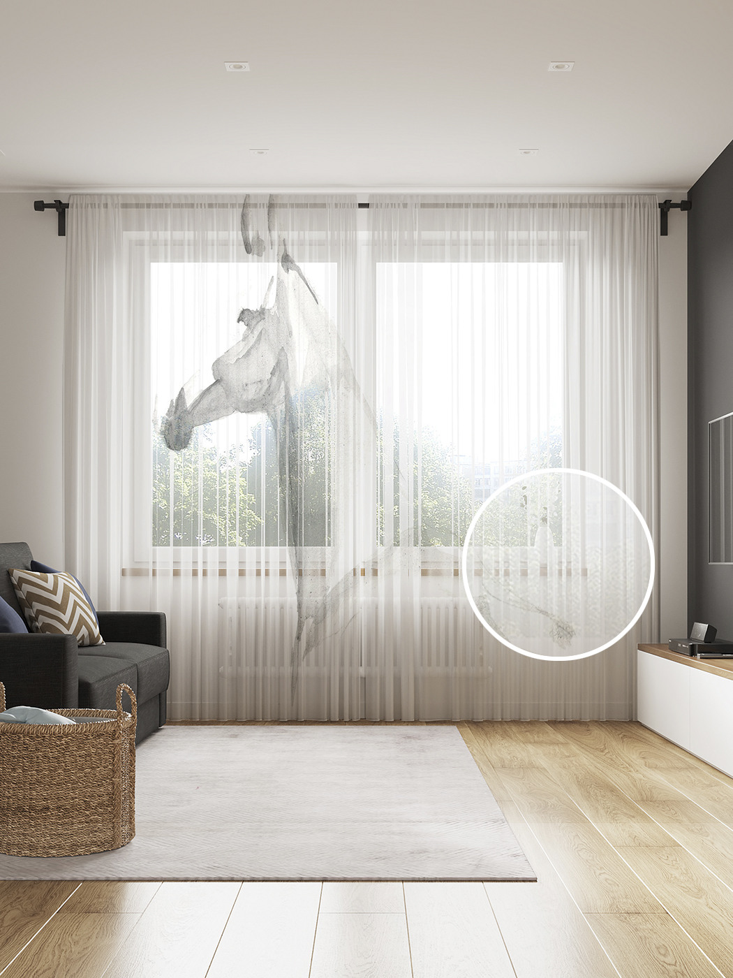 

Фототюль JoyArty "Монохромный портрет лошади" 145x265см, 2 полотна, лента, 50 крючков, Монохромный портрет лошади