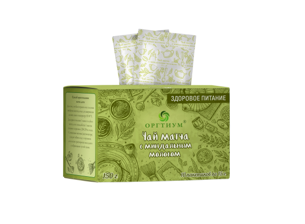 Зеленый чай Матча Латте с миндальным молоком, 150г (10 пакетов по 15 г), Оргтиум