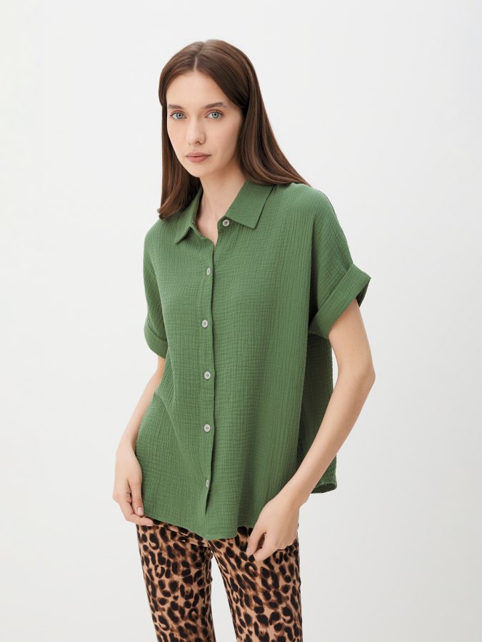 

Рубашка женская Maison David BLN921-1 зеленая L, Зеленый, BLN921-1