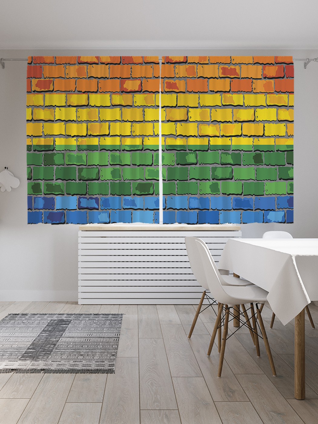 

Классические шторы JoyArty "Радужная кирпичная стена", Oxford DeLux, 2 полотна 145x180 см, Радужная кирпичная стена