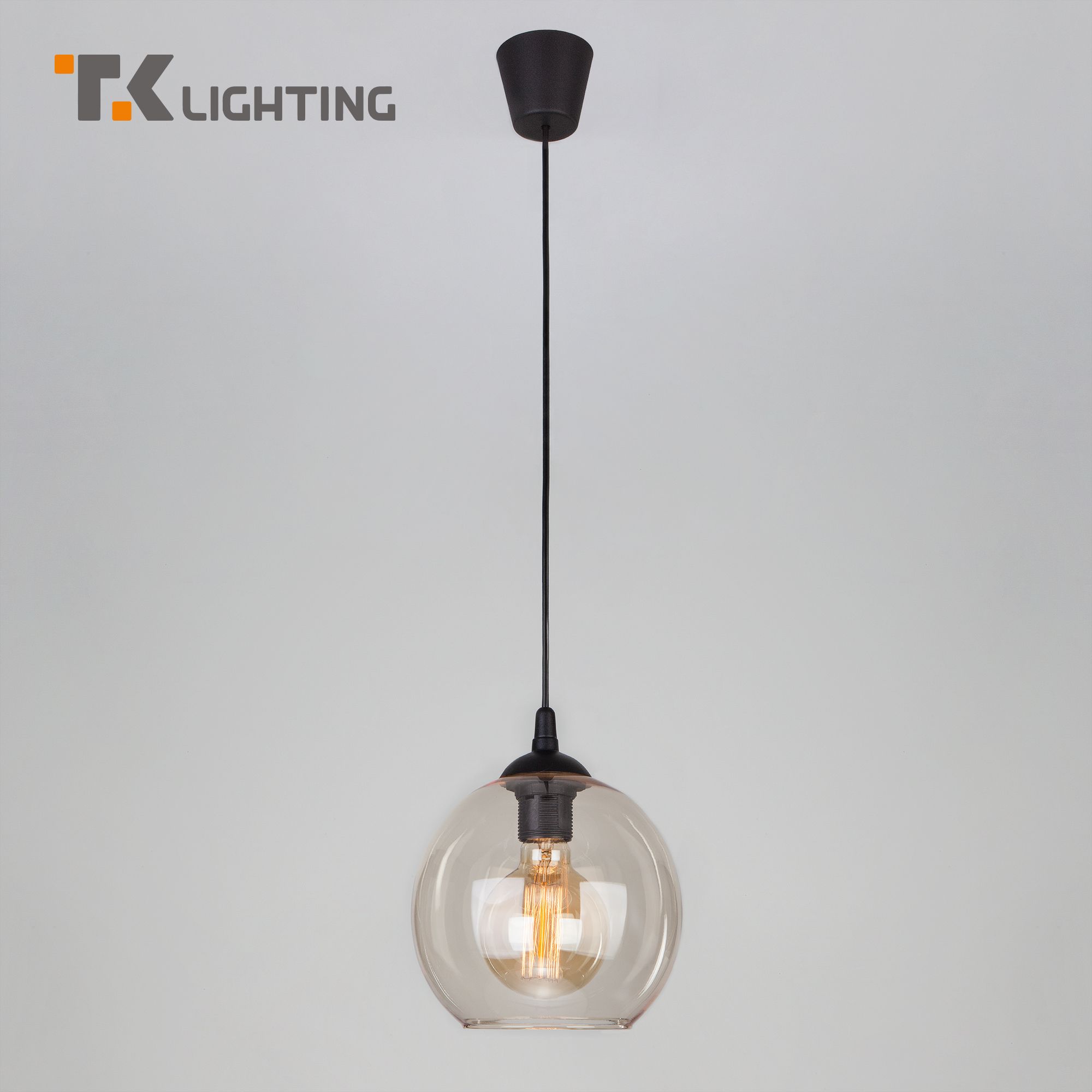 

Подвесной светильник с круглым стеклянным янтарным плафоном TK Lighting 4442 Cubus Е27