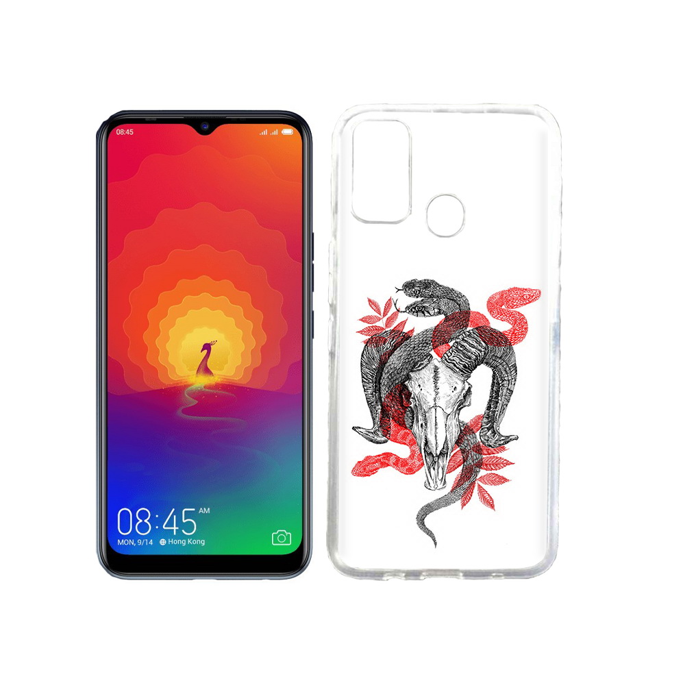 

Чехол MyPads Tocco для Tecno Spark 4 змея в черепе рисунок, Прозрачный, Tocco