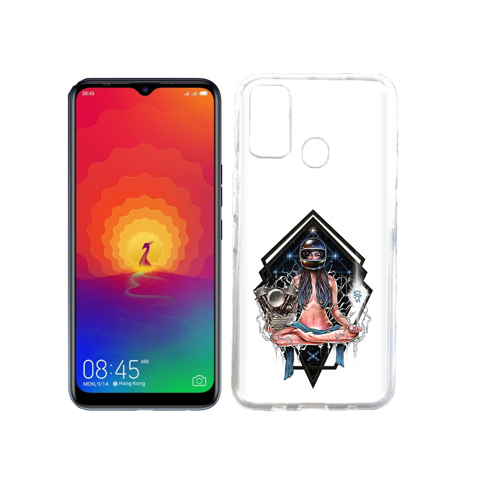 

Чехол MyPads Tocco для Tecno Spark 4 красивая девушка в шлеме, Прозрачный, Tocco