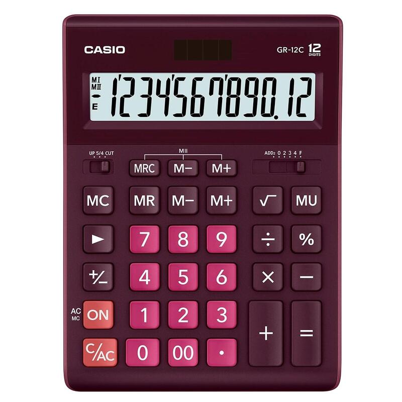 Калькулятор настольный Casio GR-12C-WR, 12-разрядный, бордовый