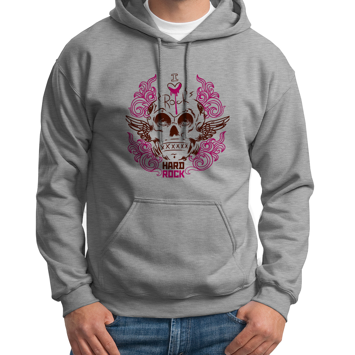 

Худи унисекс CoolPodarok Иллюстрация I love rock серое 46 RU, S0151363
