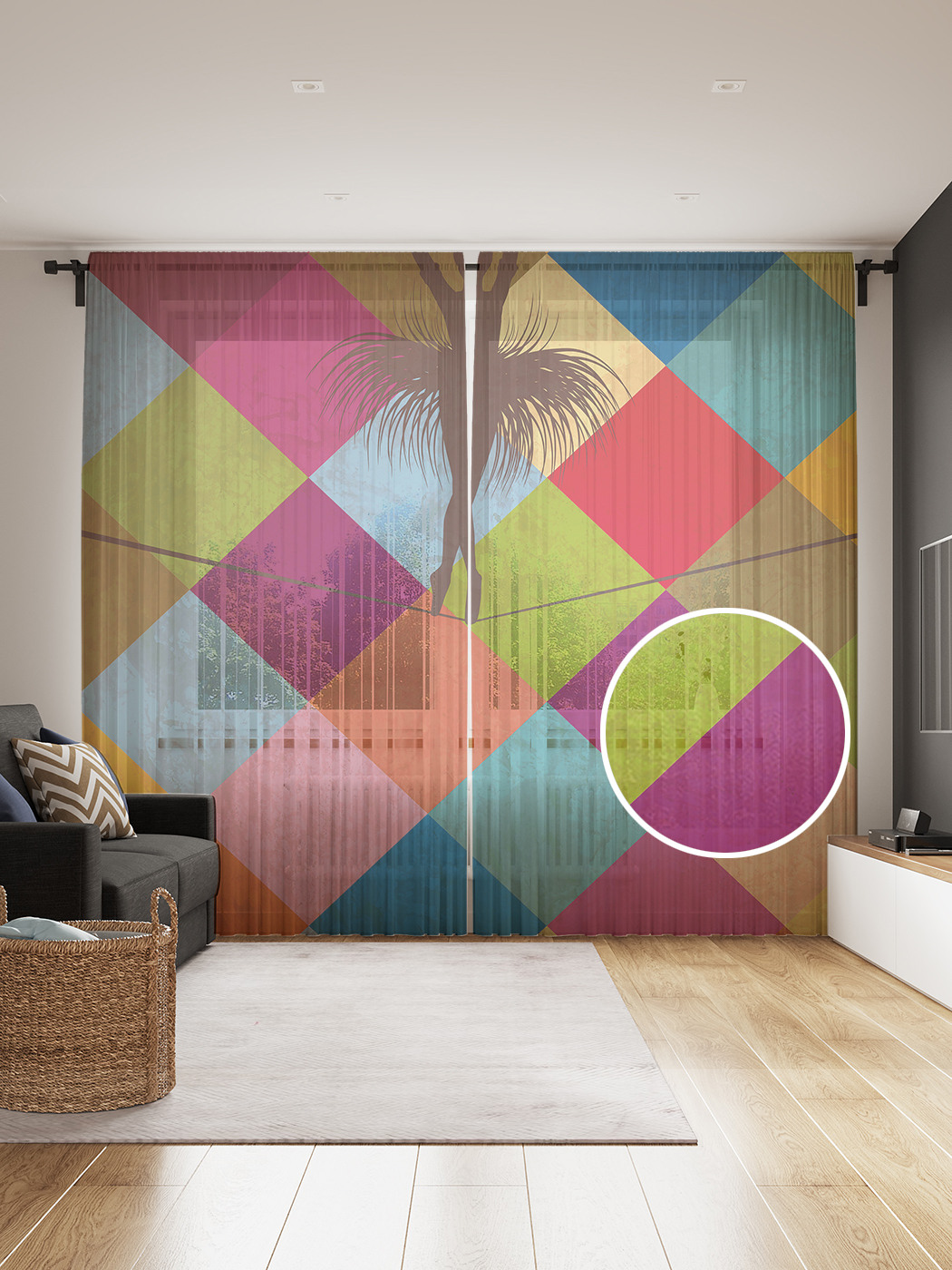 

Фототюль JoyArty "Канатоходка", 145x265см (2 полотна со шторной лентой + 50 крючков), Канатоходка