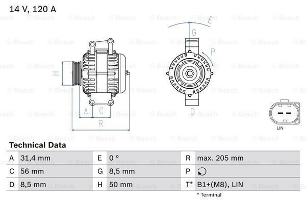 

Генератор 14V 120A Bosch 0986049010