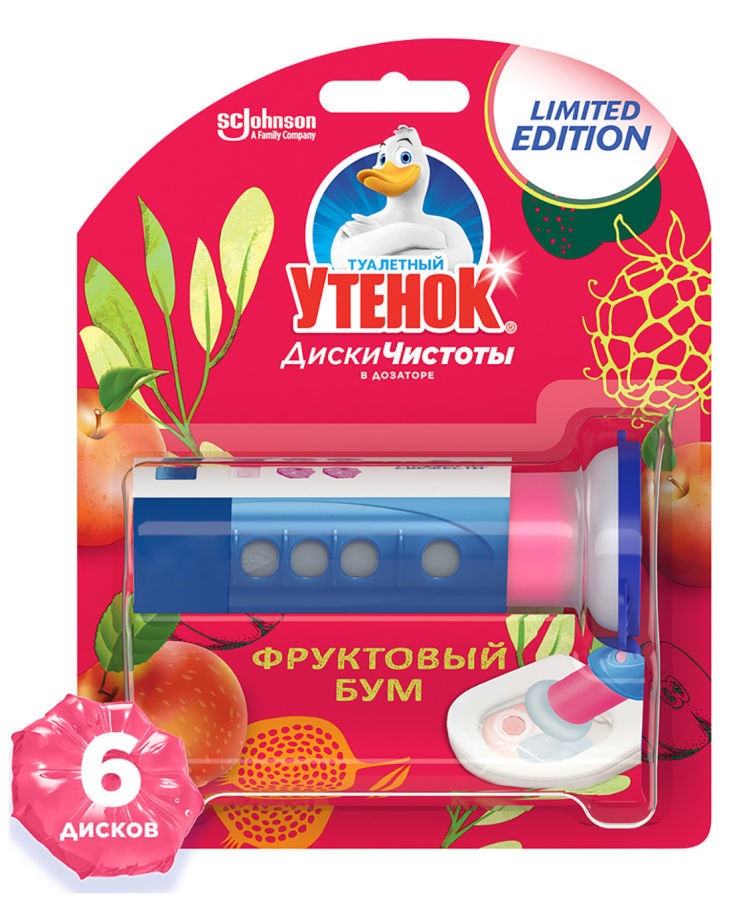 

Очиститель унитаза Туалетный Утенок Диски чистоты Фруктовый бум 38г