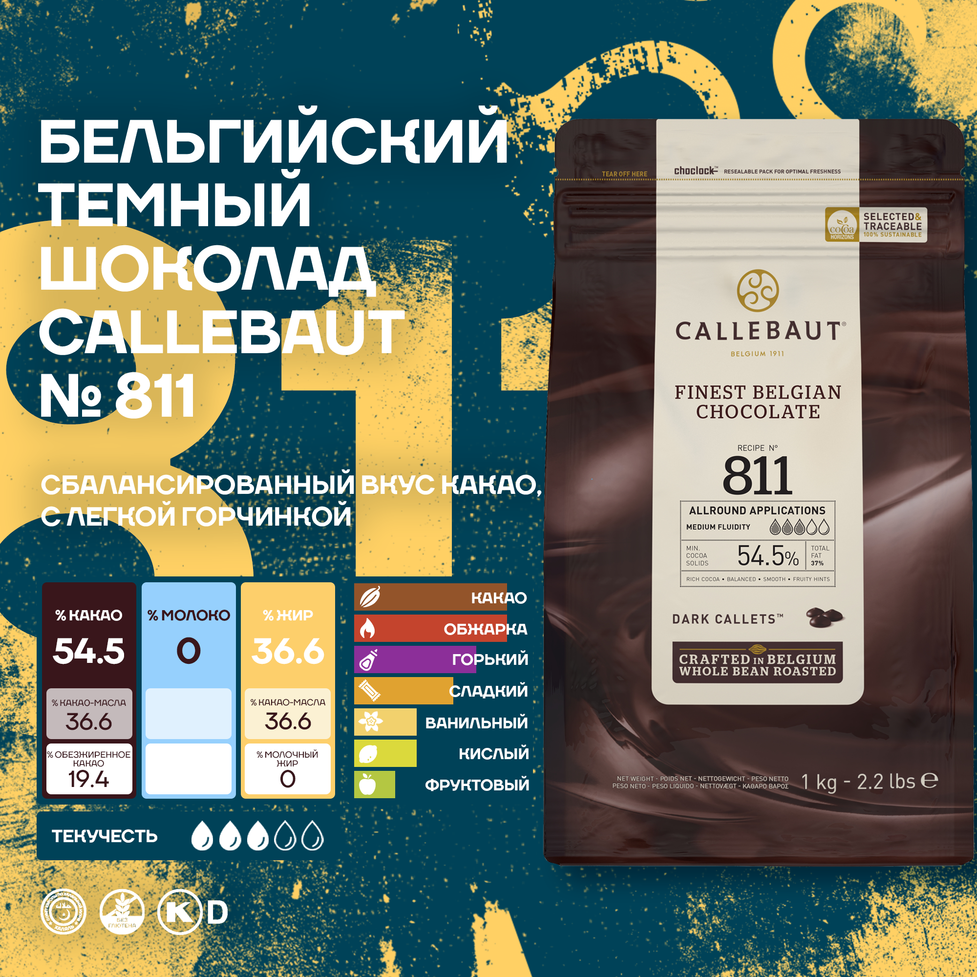 Бельгийский темный шоколад Callebaut 811 545 1 кг 2805₽