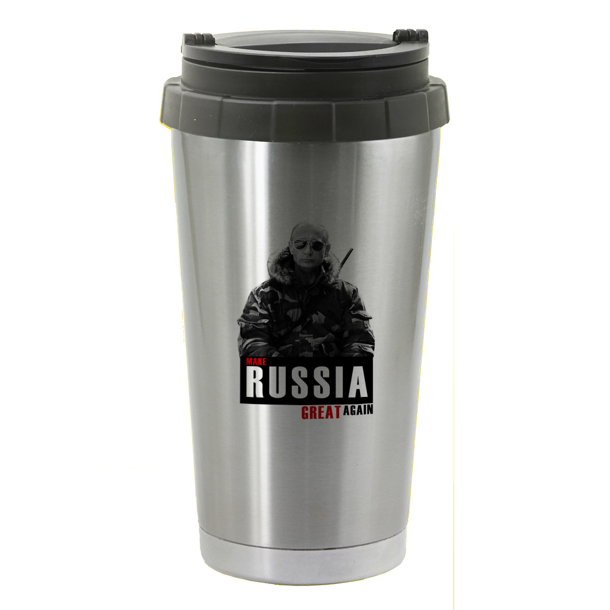 

Термостакан серый CoolPodarok Прикол.Путин make Russia great again