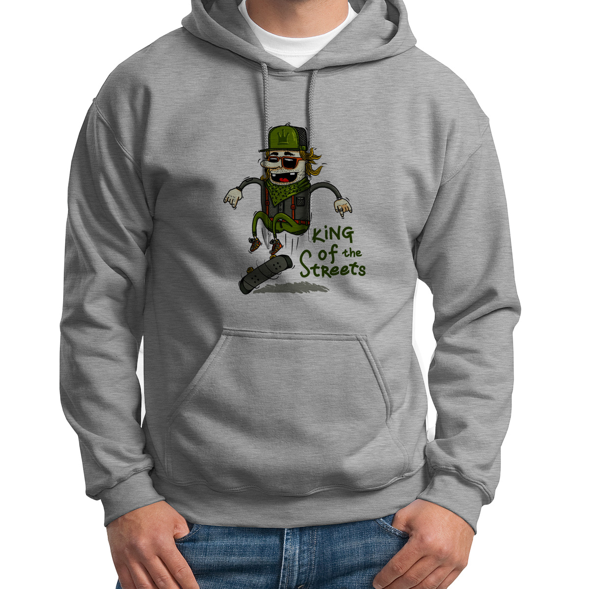 

Худи унисекс CoolPodarok Прикол King of the streets серое 46 RU, S0151498