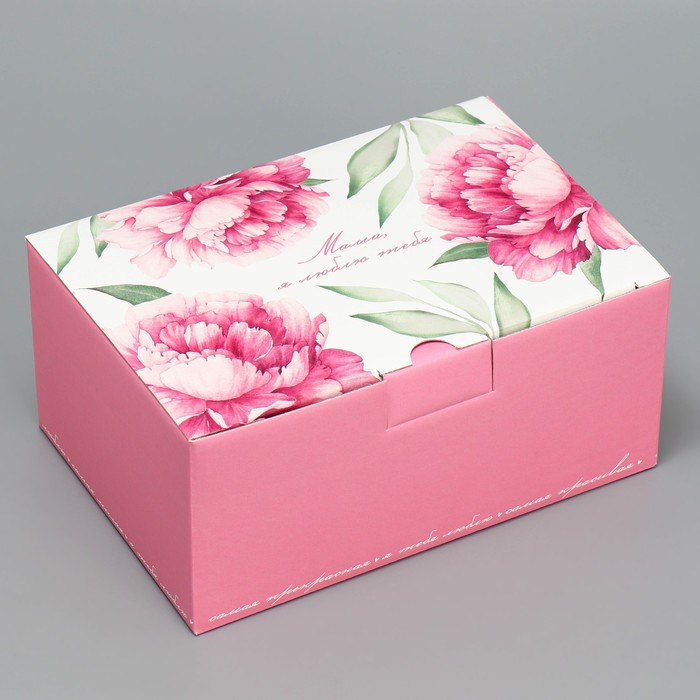 

Коробка сборная Любимой маме, 22x15x10 см, Белый;розовый