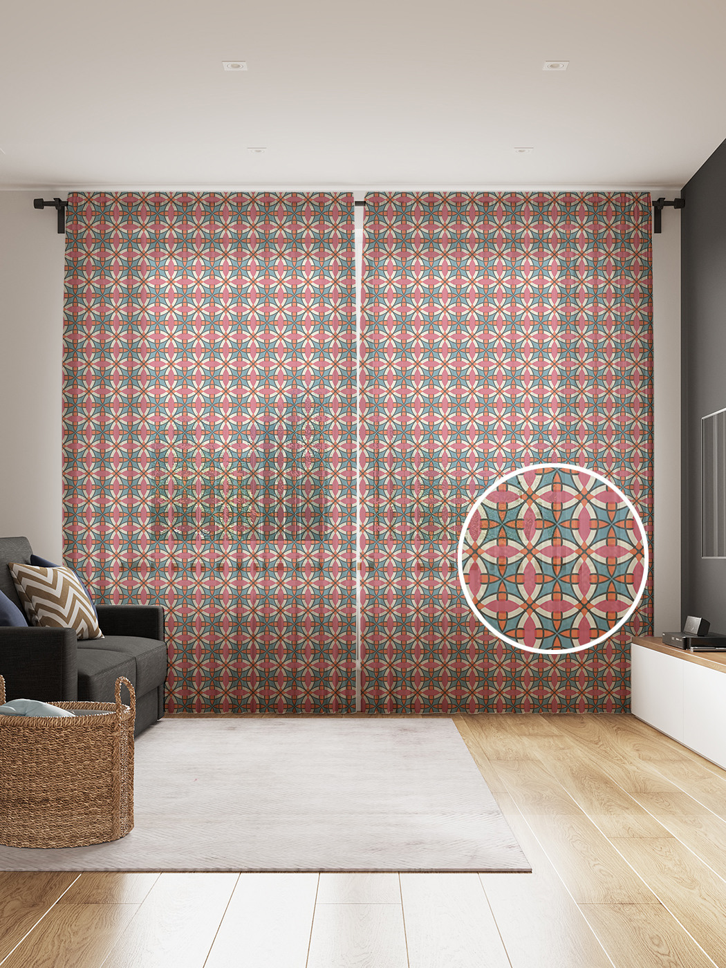 

Фототюль JoyArty "Круговой орнамент", 145x265см (2 полотна со шторной лентой + 50 крючков), Круговой орнамент