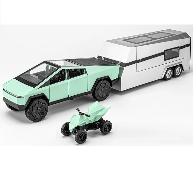 Игрушечная машинка XHD Tesla Cybertruck Pickup с квадриком 35 см, свет, звук, зеленый