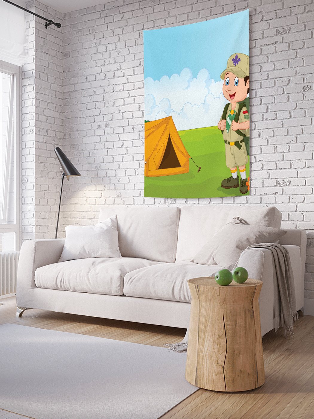 фото Вертикальное фотопанно на стену joyarty "турист у палатки", 100x150 см