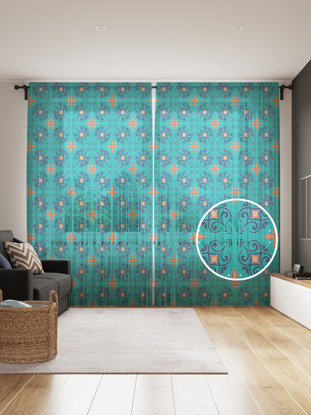 

Фототюль JoyArty "Орнамент с завитками", 145x265см, 2 полотна, лента, 50 крючков, Орнамент с завитками