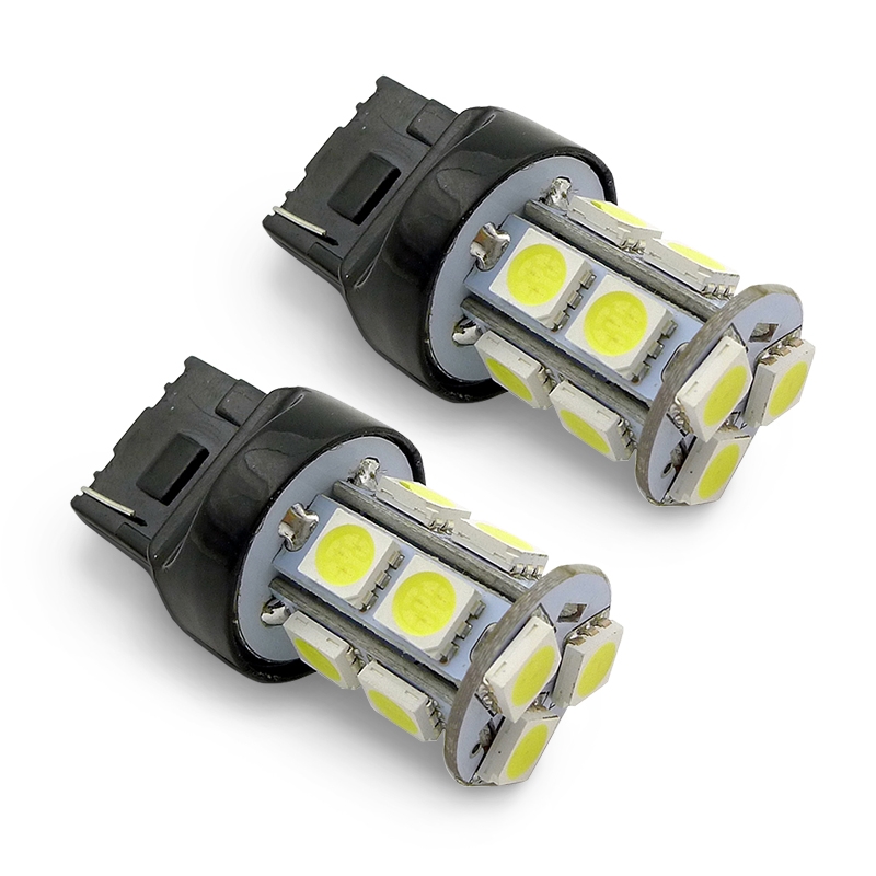 фото Автолампа t20 t048b /красный/(w3*16d) 13smd 5050, 2 contact, коробка 2 шт. avs