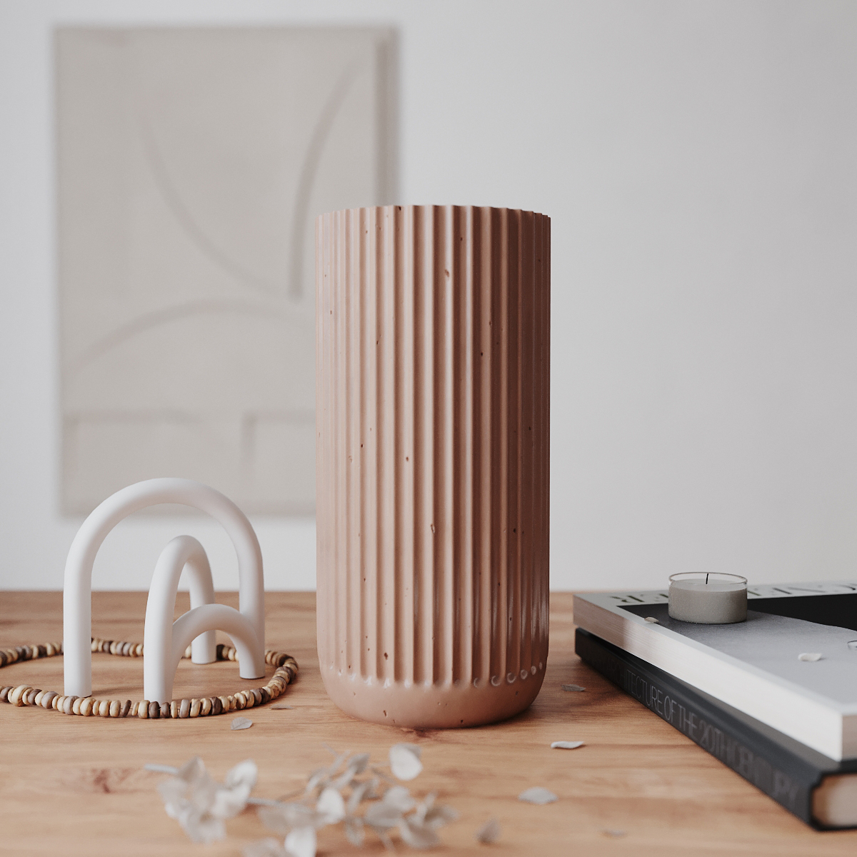 фото Декоративная ваза musko home chloe m gloss 24 см бетон розовая глянцевая