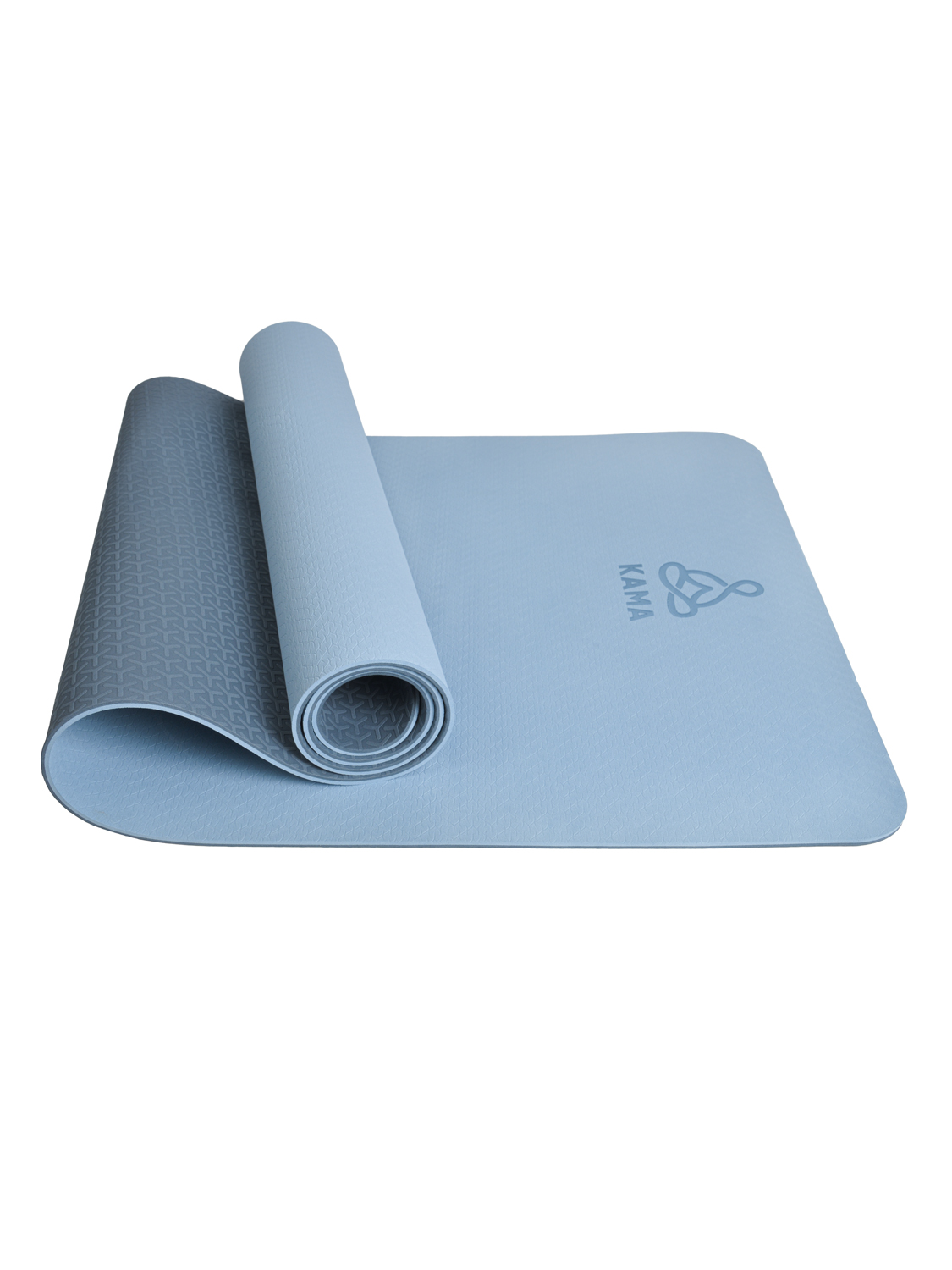 Коврик для йоги и фитнеса, KAMA YOGA TPE, 6 мм, 183 x 61 см, синий, чехол + ремешок