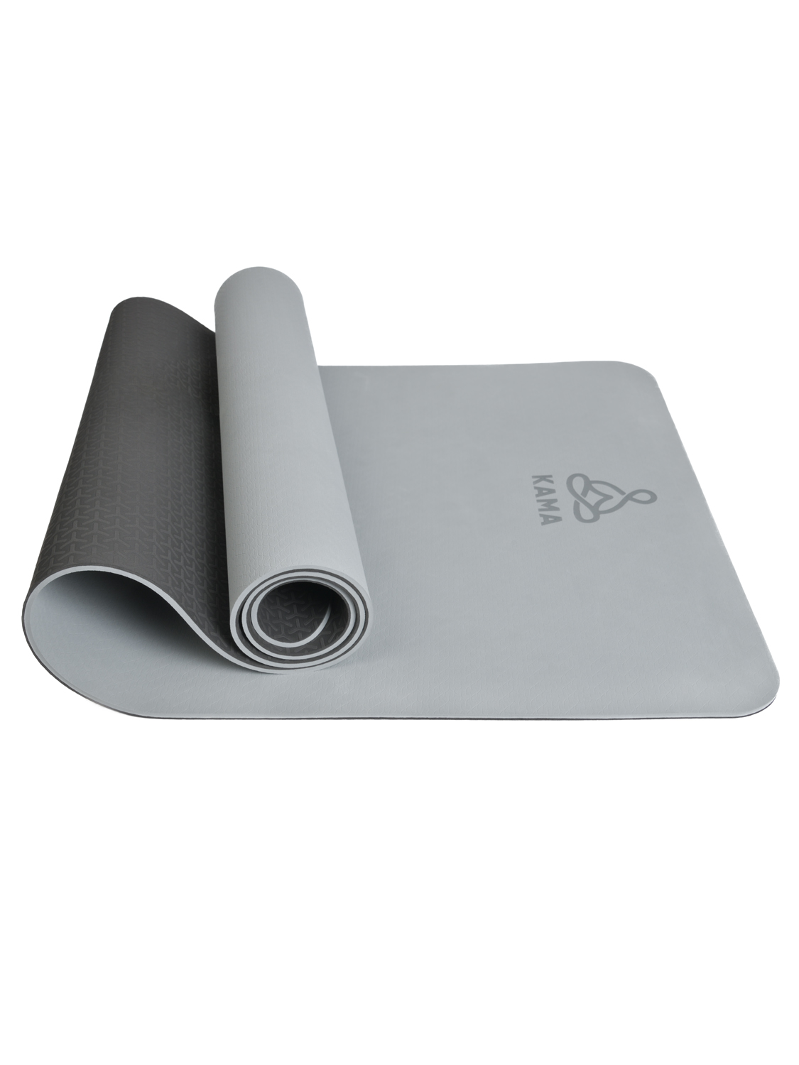 Коврик для йоги и фитнеса KAMA YOGA TPE, 6 мм, 183 x 61 см, серый, чехол + ремешок